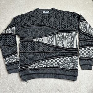 Vtg‎ Lavane NY 3D Knit Sweater Men's Large Tundra Gray Cosby Crewneck Grandpa